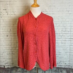 URU 100% Silk Textured Floral Top Lagenlook One Size Lagenlook USA-Made Modest